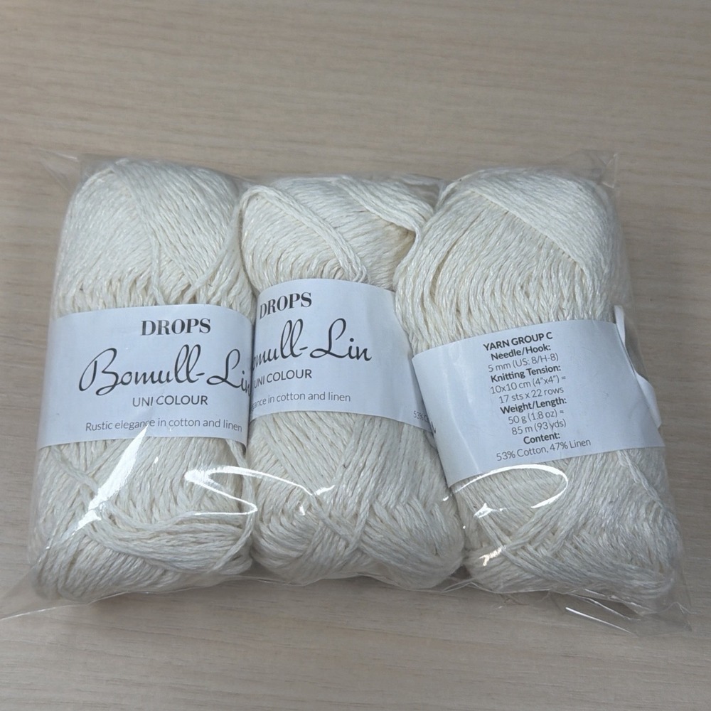 3 Pack Off White 02 DROPS Bomull-Lin Wool Yarn Cotton Linen Knitting Crochet 50g